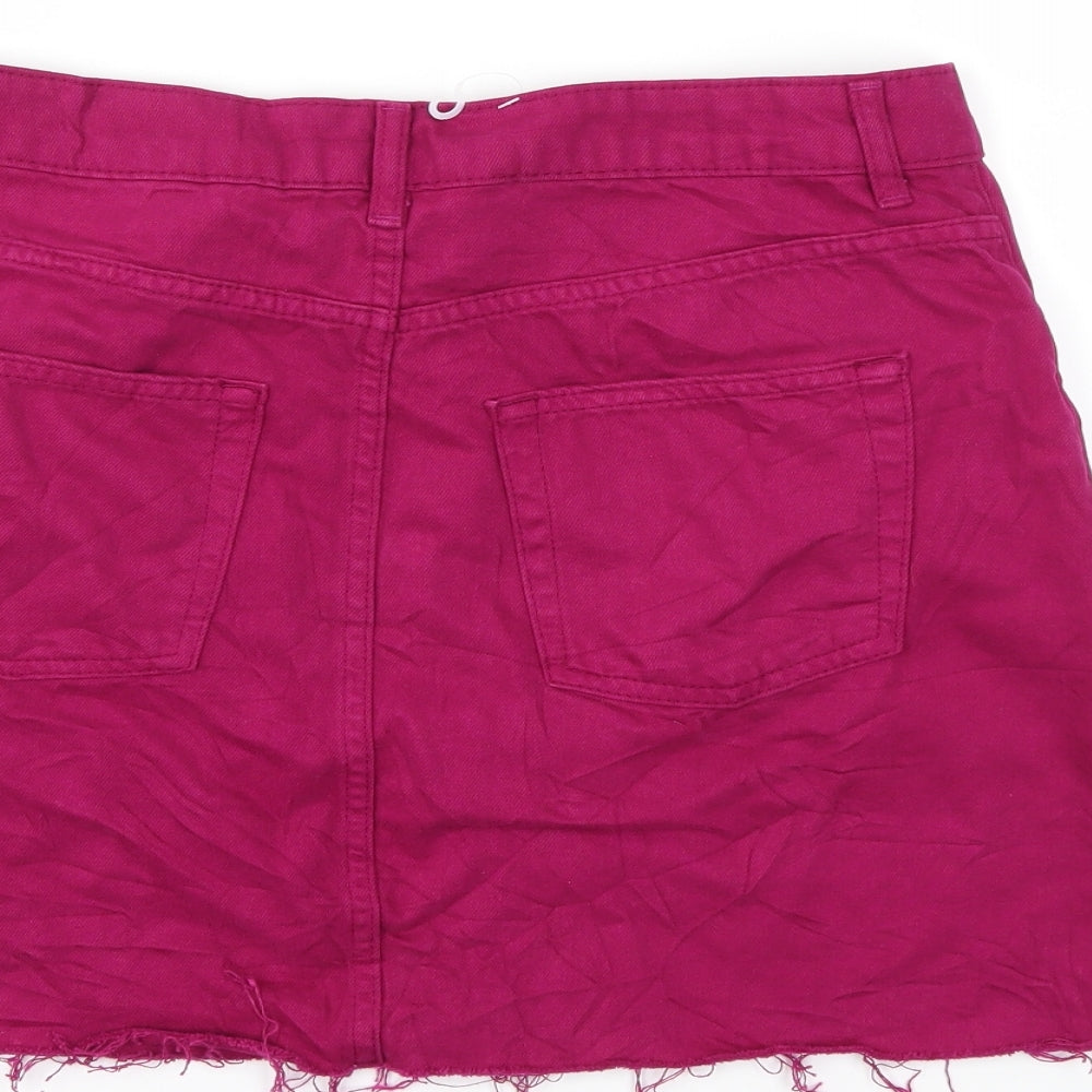 Topshop Womens Pink  Denim Mini Skirt Size 12