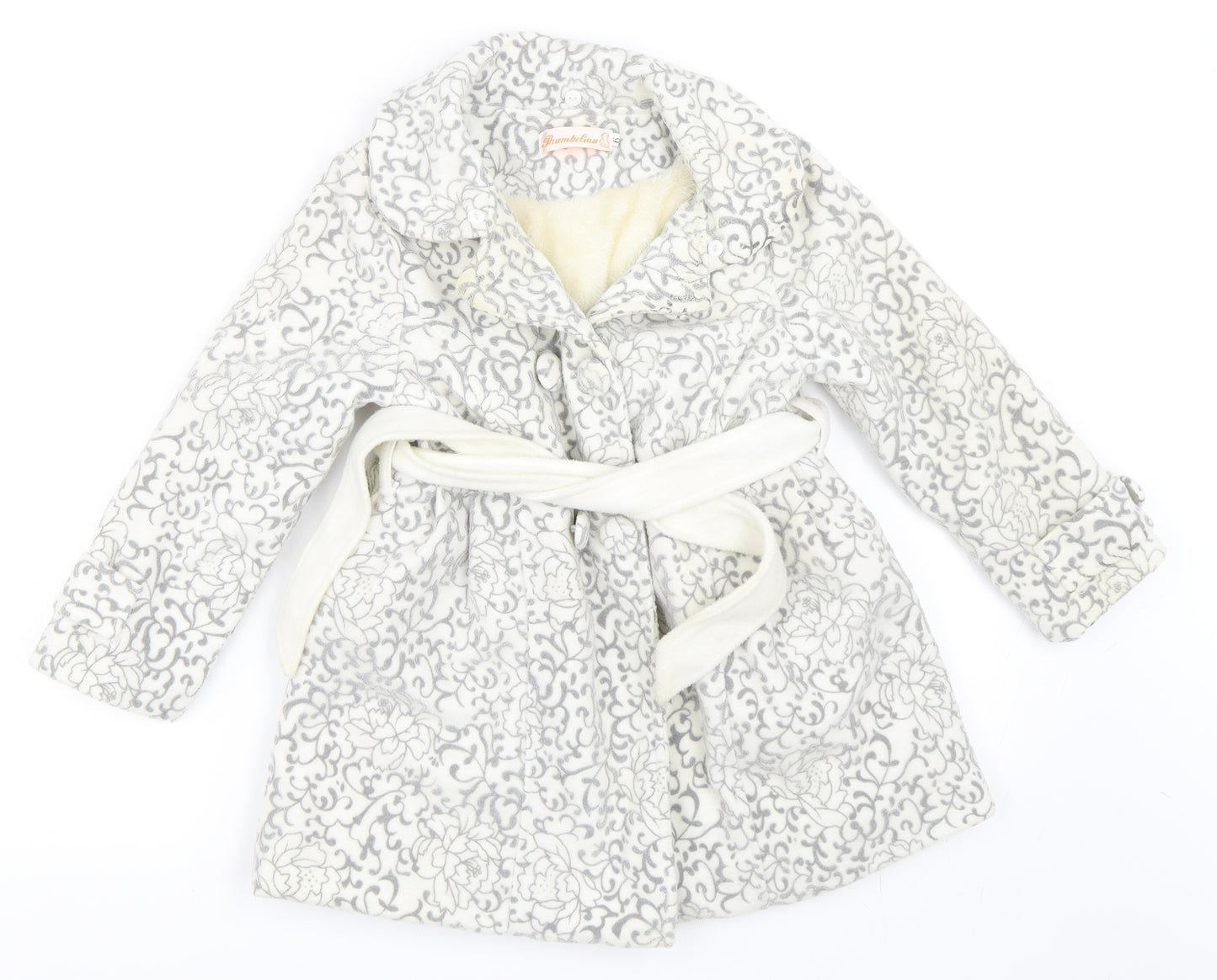 Thumbelina Girls Ivory Floral  Overcoat Coat Size 6 Years