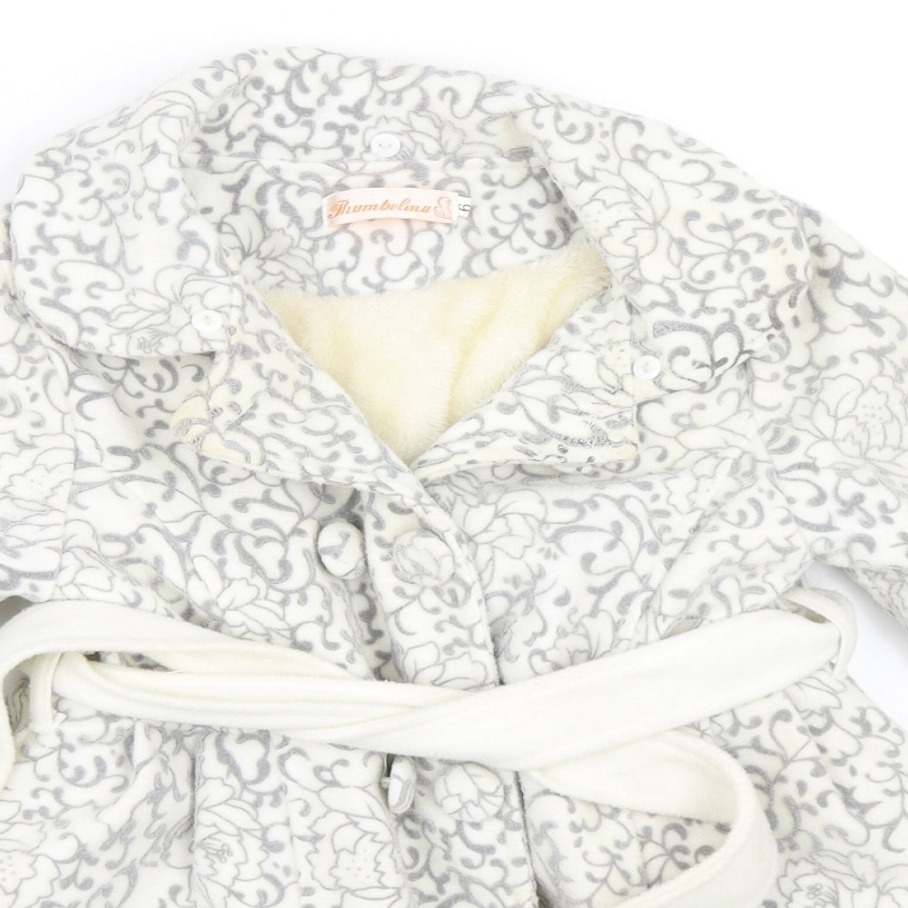 Thumbelina Girls Ivory Floral  Overcoat Coat Size 6 Years