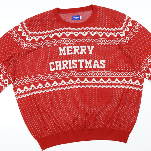 JACK & JONES Mens Red   Pullover Jumper Size 4XL  - Christmas Jumper