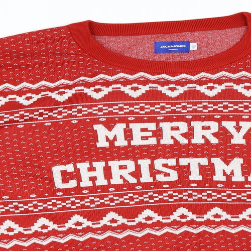 JACK & JONES Mens Red   Pullover Jumper Size 4XL  - Christmas Jumper