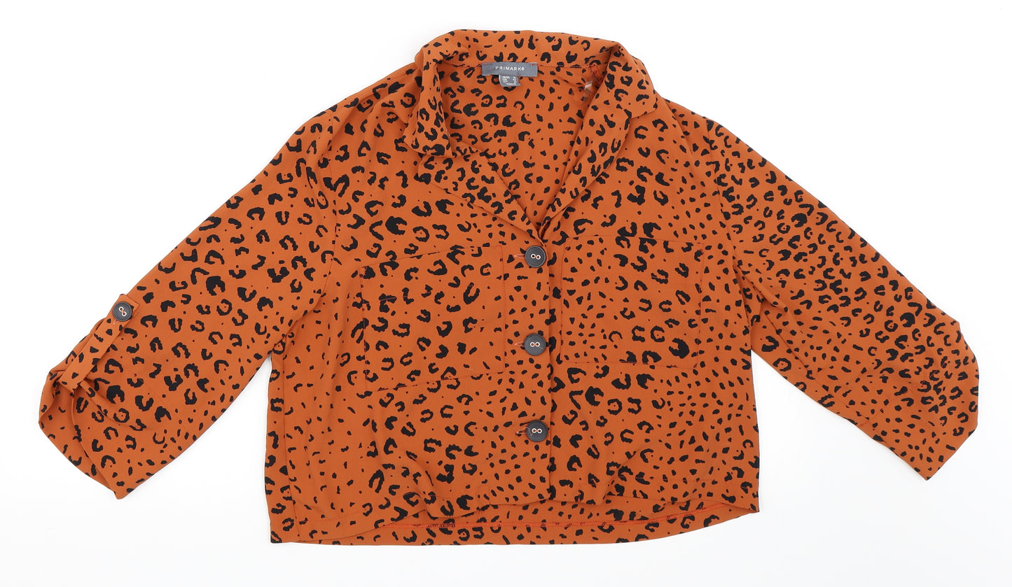 Primark Womens Orange Animal Print  Cropped Blouse Size 14