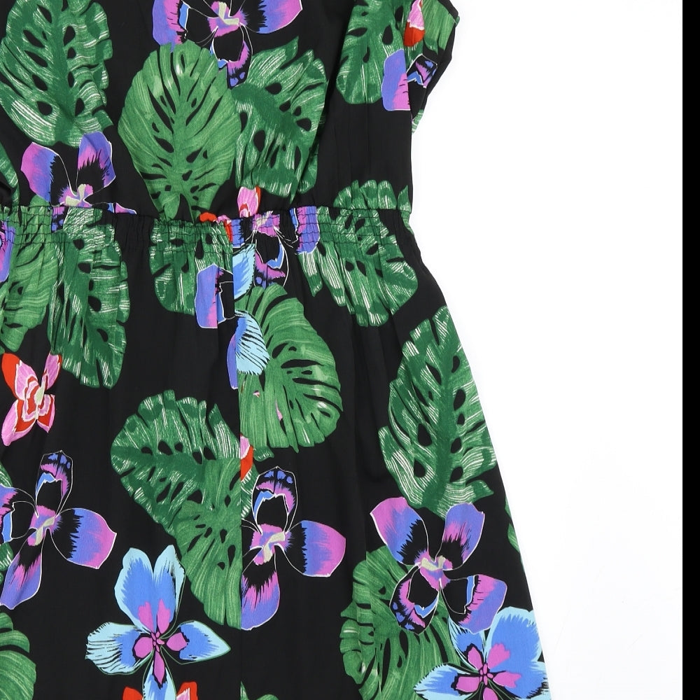 New Look Womens Black Floral  Skater Dress  Size 14