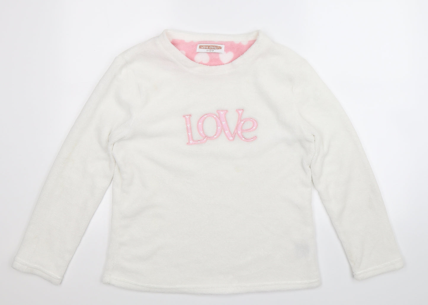 Love Sleep Womens White  Fleece Top Pyjama Top Size 14