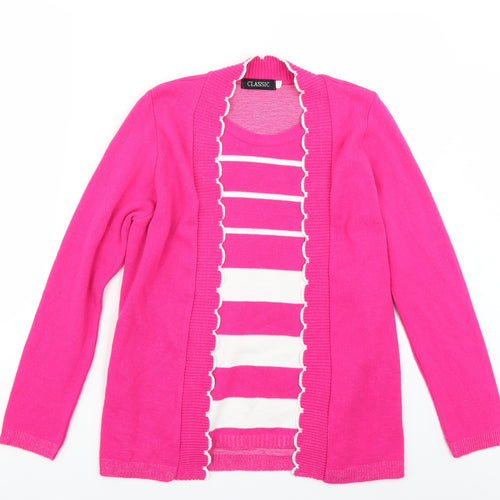 Classic Womens Pink Striped  Cardigan Jumper Size M