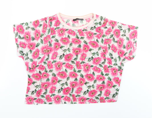 Front view of Primark women’s white floral basic polo, size UK 12