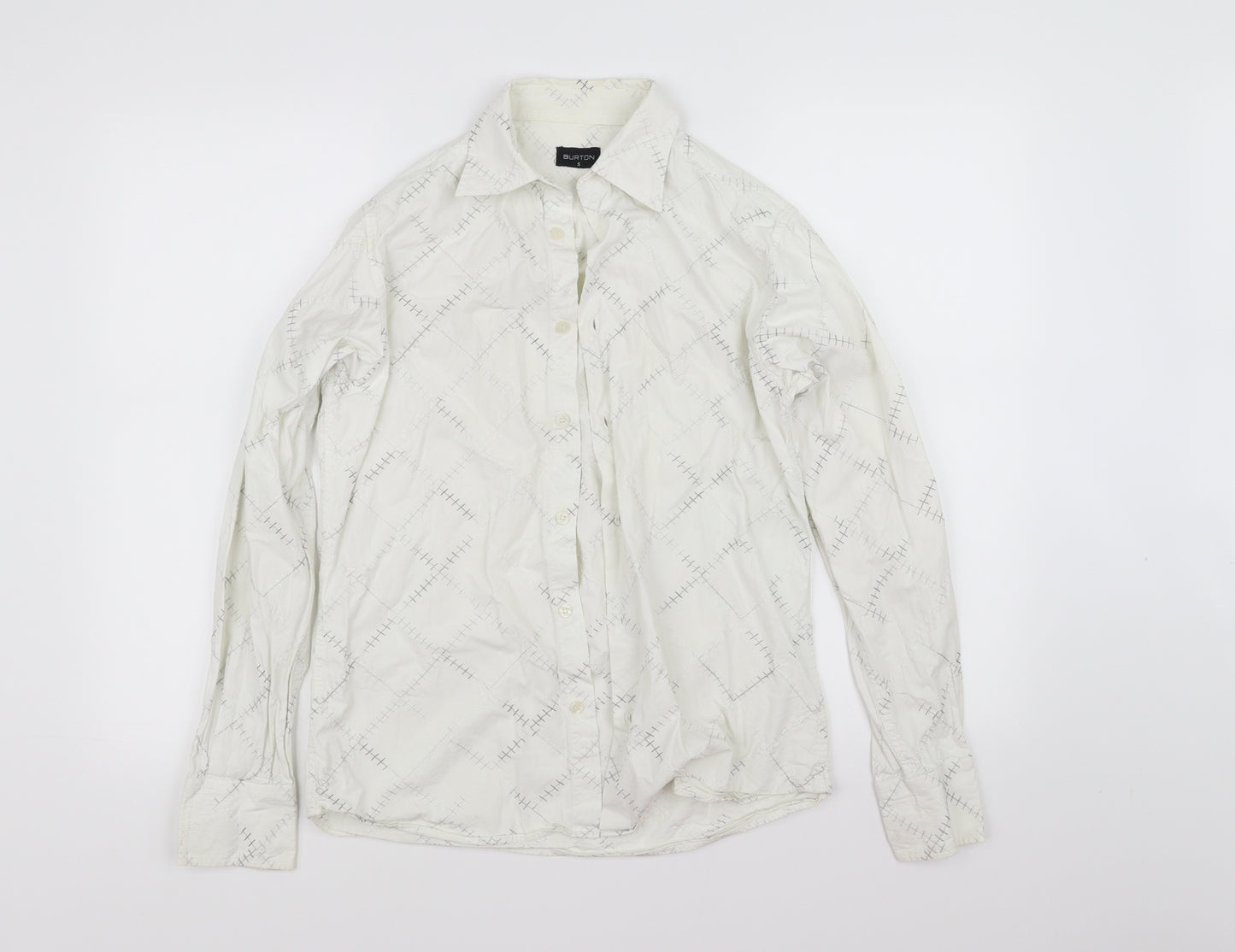 Burton Mens White Check   Button-Up Size S