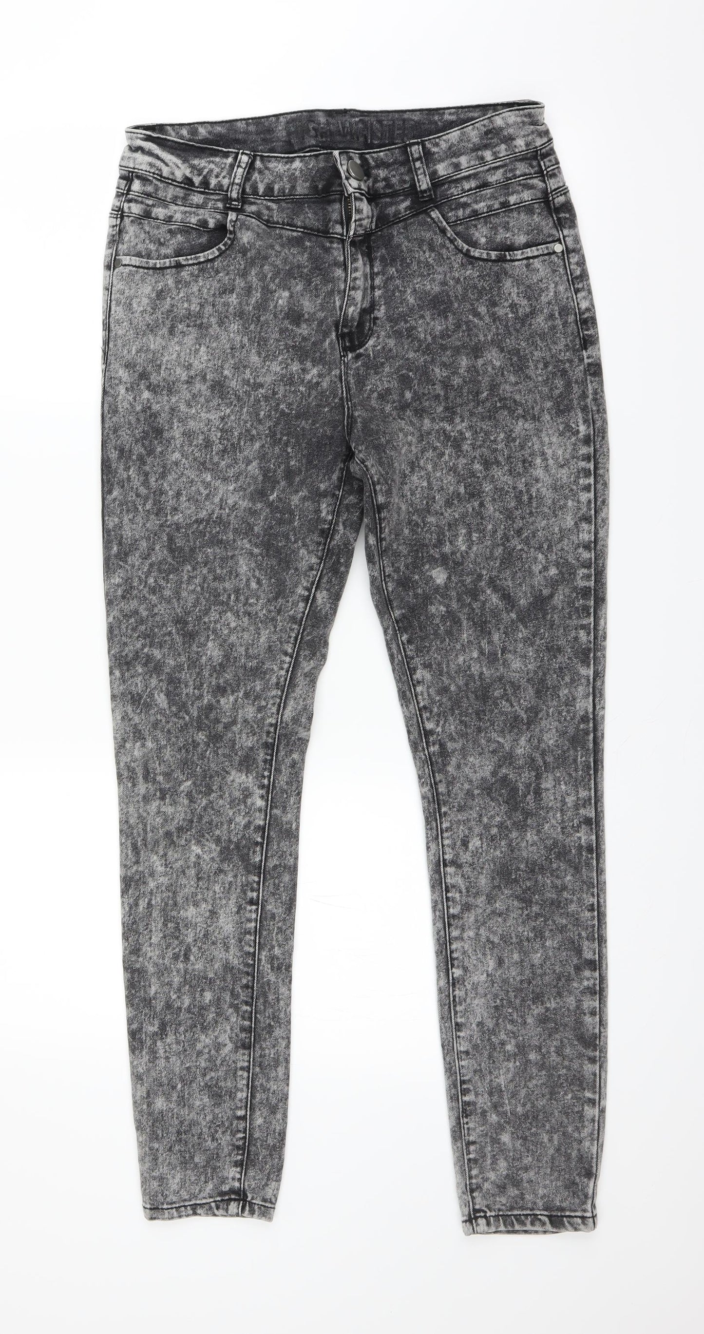 George Womens Black Houndstooth  Straight Jeans Size 14 L23 in