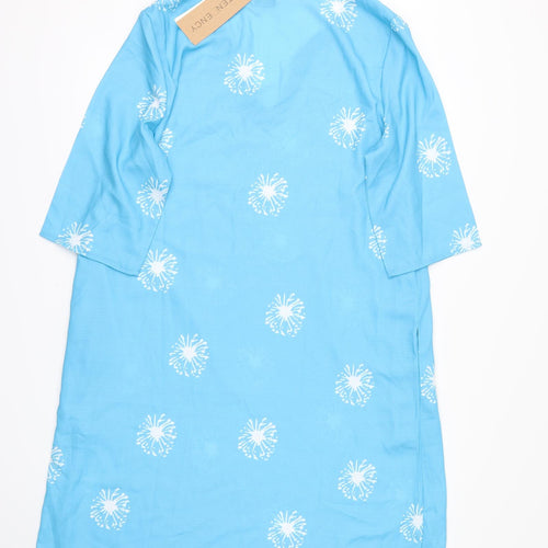 tendency Womens Blue Floral  Tunic Blouse Size L
