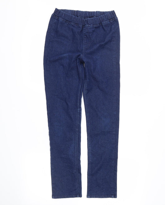 Front view of Uniqlo girls’ blue skinny jeans, size L