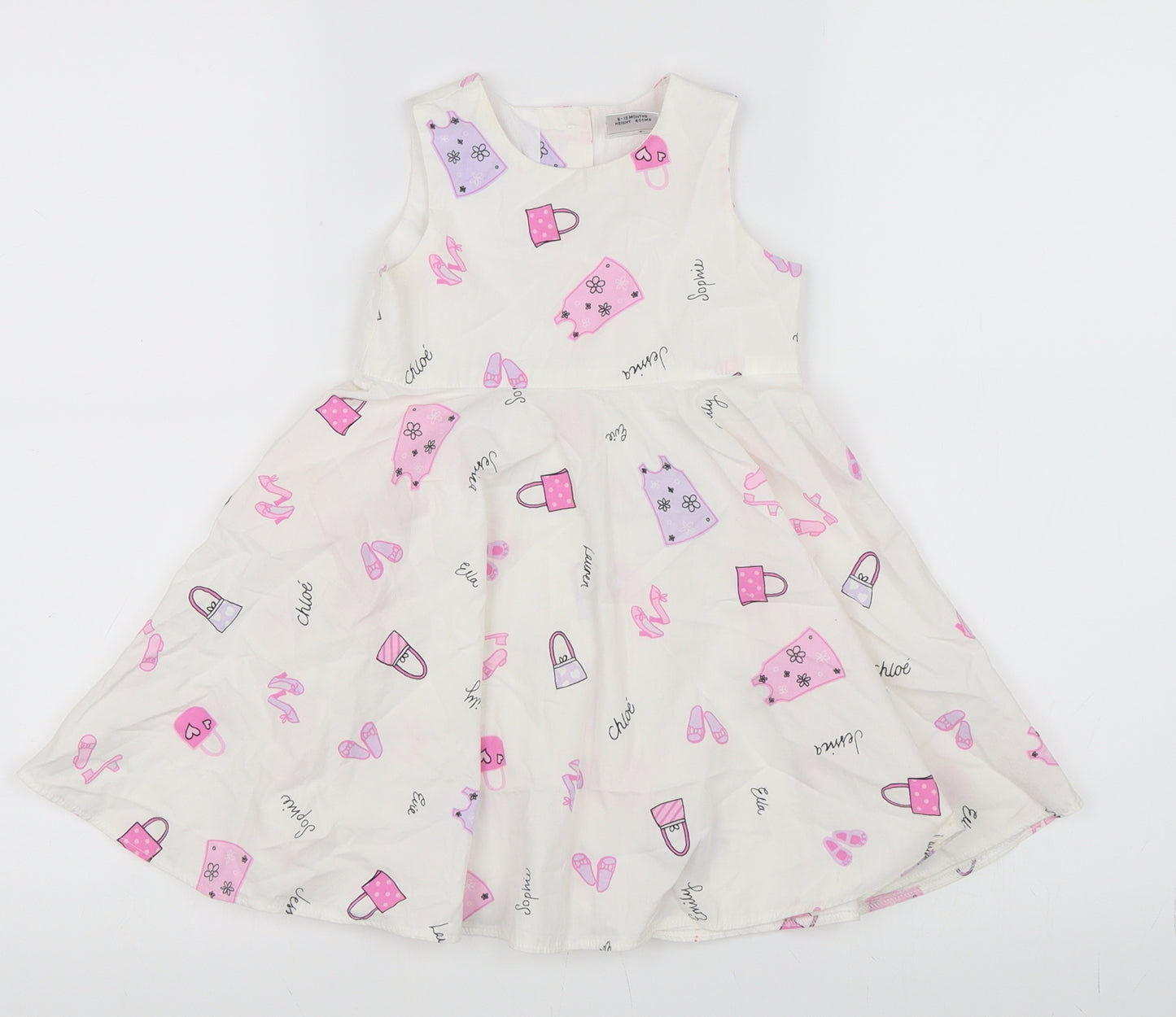 NEXT Girls White   Skater Dress  Size 9-12 Months  - Handbag print