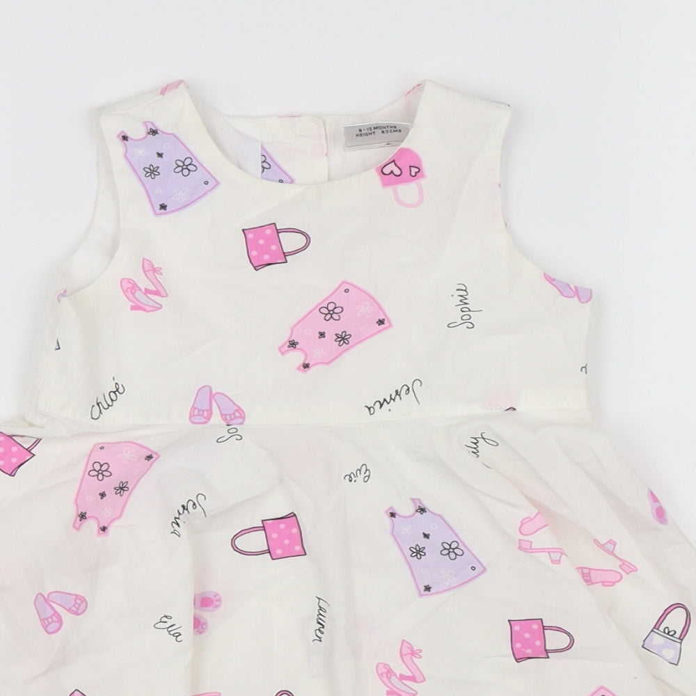 NEXT Girls White   Skater Dress  Size 9-12 Months  - Handbag print