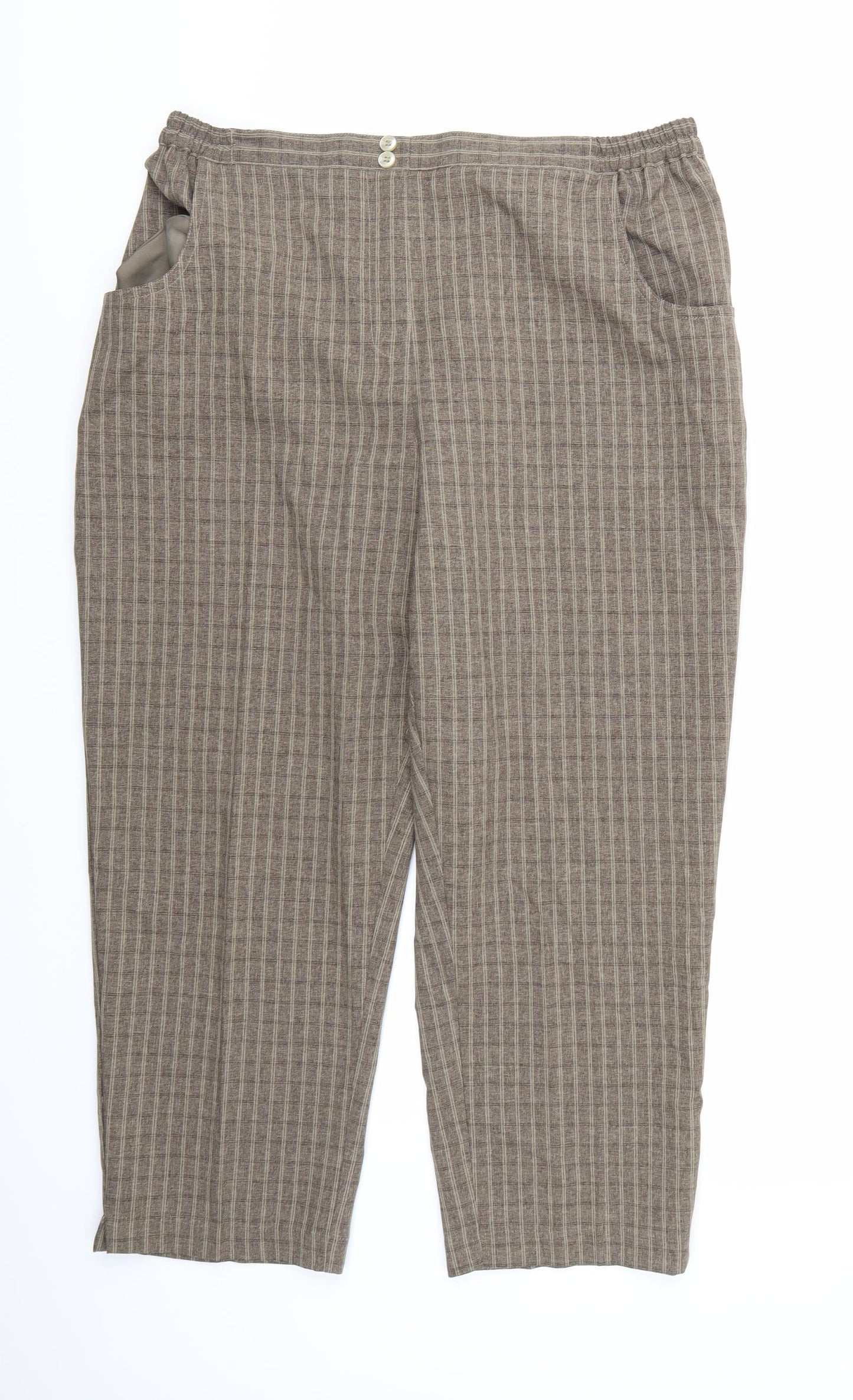 Essential Collection Womens Brown Check Rayon Trousers  Size 18 L24 in