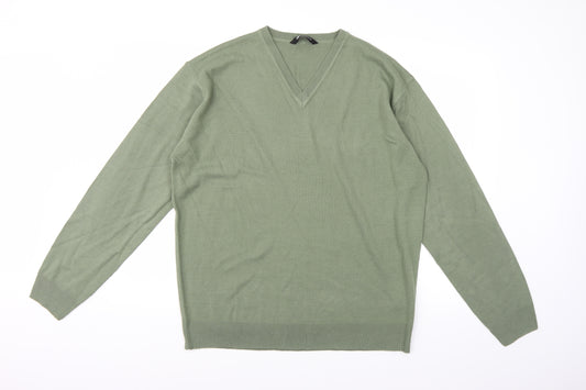Front view of South Bay men’s green knit jumper, size M