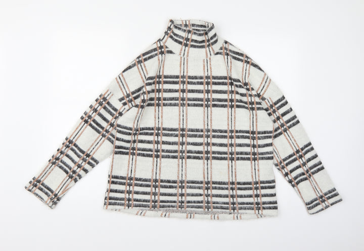 M&Co Womens White Check Knit Pullover Jumper Size 14