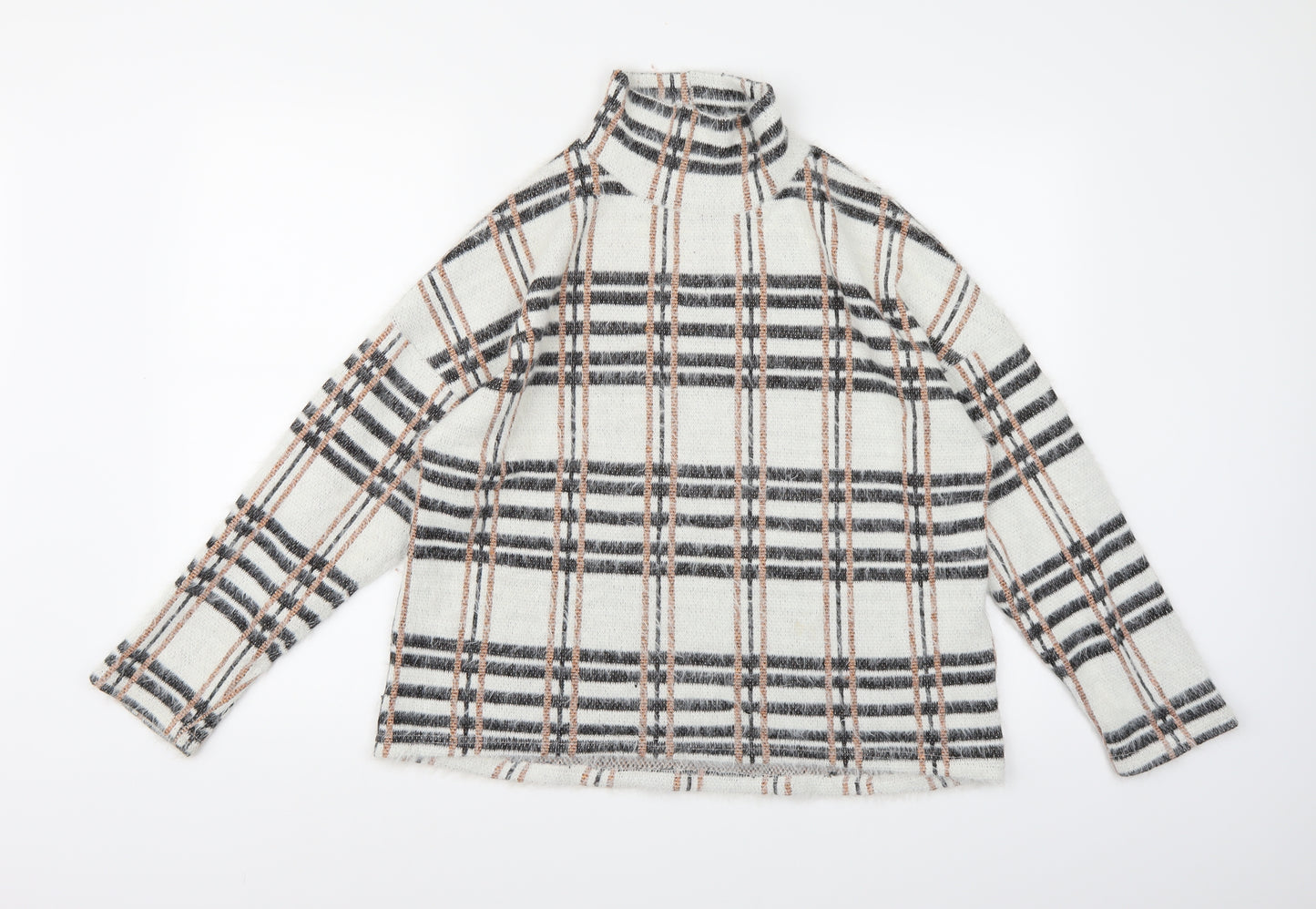 M&Co Womens White Check Knit Pullover Jumper Size 14