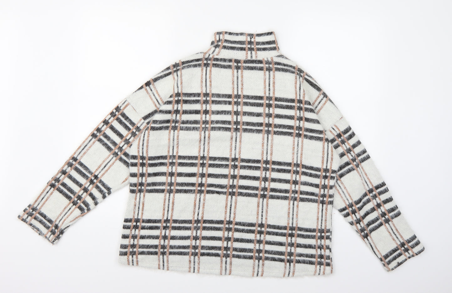 M&Co Womens White Check Knit Pullover Jumper Size 14