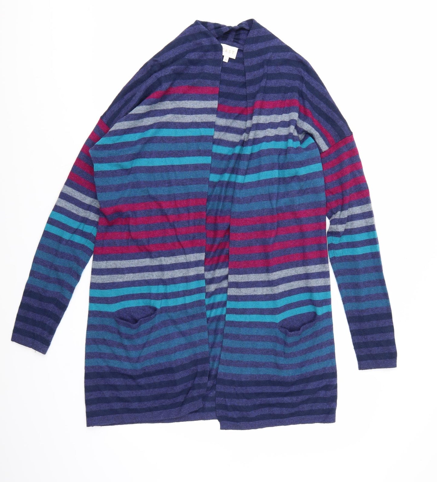 EAST Womens Blue Striped Knit Cardigan Jumper Size M