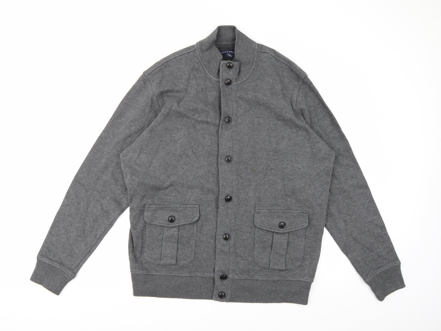 Lands End Mens Grey  Knit Cardigan Jumper Size L