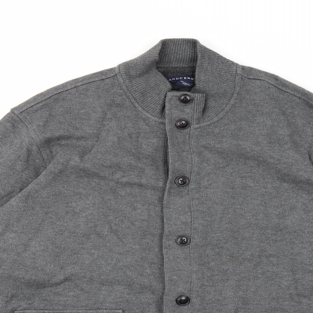 Lands End Mens Grey  Knit Cardigan Jumper Size L