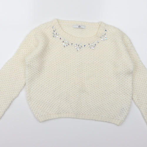 Marks and Spencer Girls White  Knit Pullover Jumper Size 11-12 Years