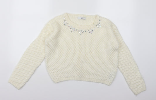 Marks and Spencer Girls White  Knit Pullover Jumper Size 11-12 Years