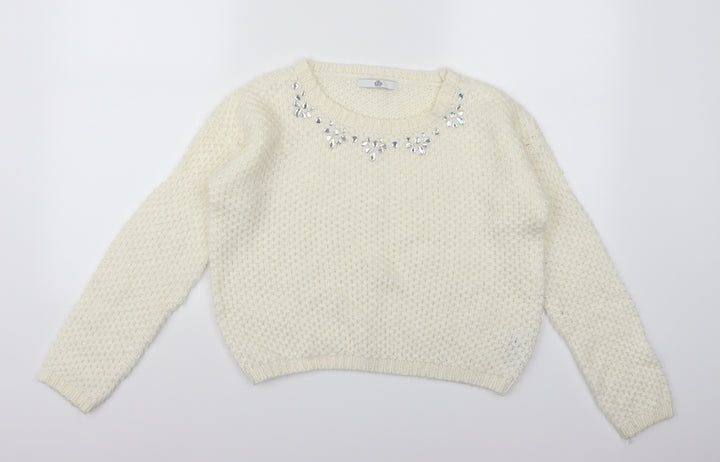 Marks and Spencer Girls White  Knit Pullover Jumper Size 11-12 Years