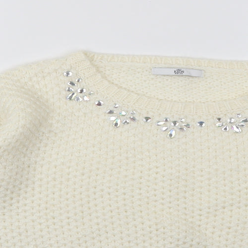 Marks and Spencer Girls White  Knit Pullover Jumper Size 11-12 Years