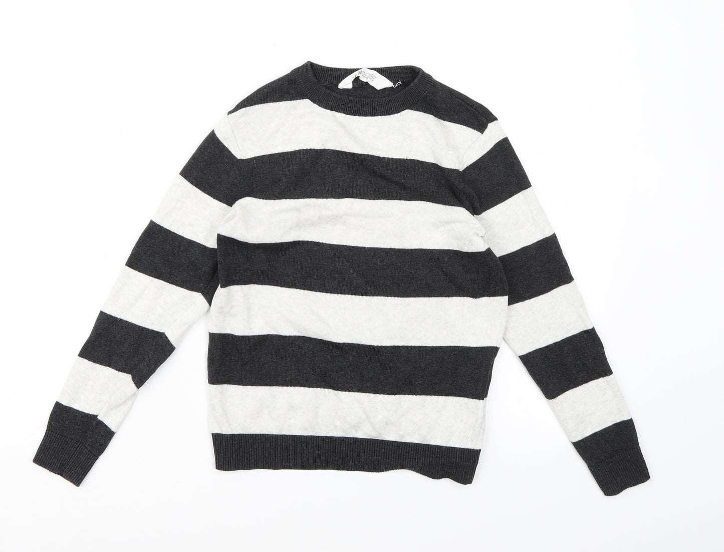 H&M Boys Grey Striped Knit Pullover Jumper Size 7 Years