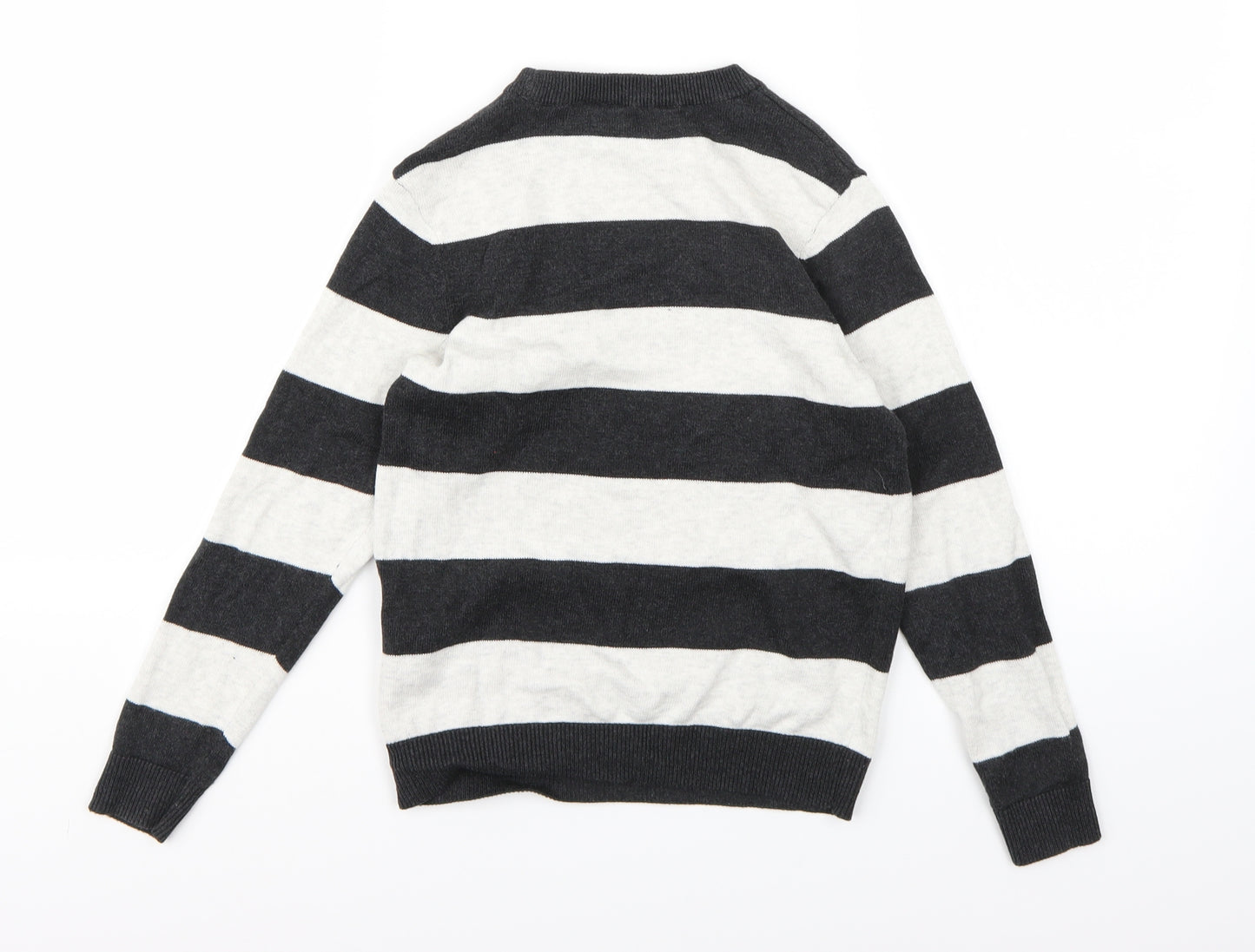 H&M Boys Grey Striped Knit Pullover Jumper Size 7 Years