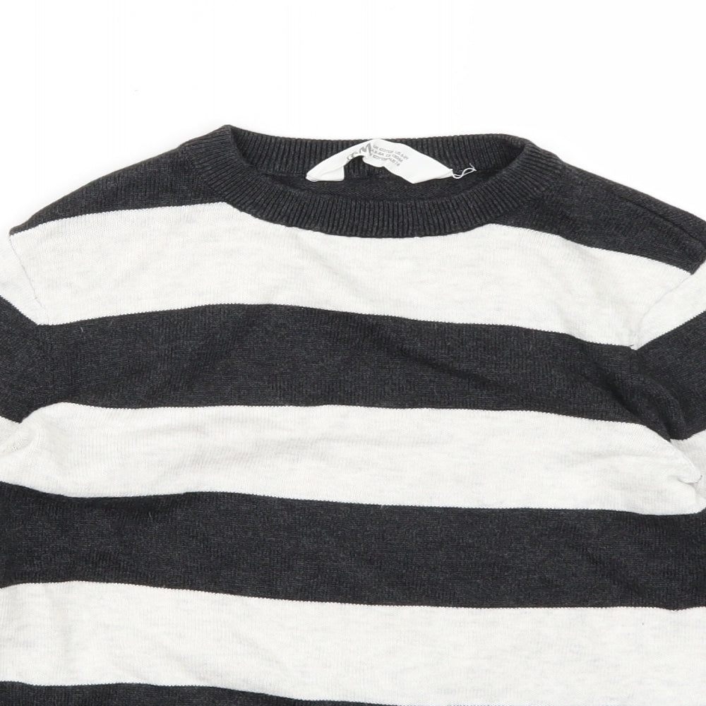 H&M Boys Grey Striped Knit Pullover Jumper Size 7 Years