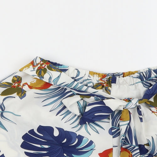 Preworn Womens White Floral  Paperbag Shorts Size S