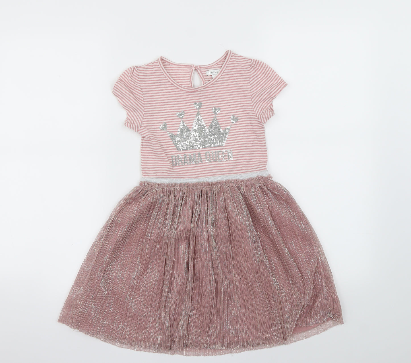 Primark Girls Pink Striped  Fit & Flare  Size 6-7 Years