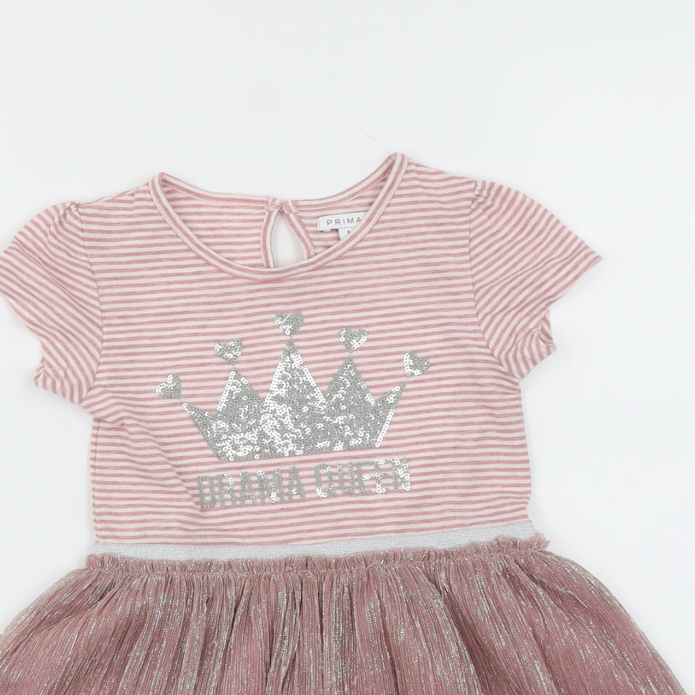 Primark Girls Pink Striped  Fit & Flare  Size 6-7 Years