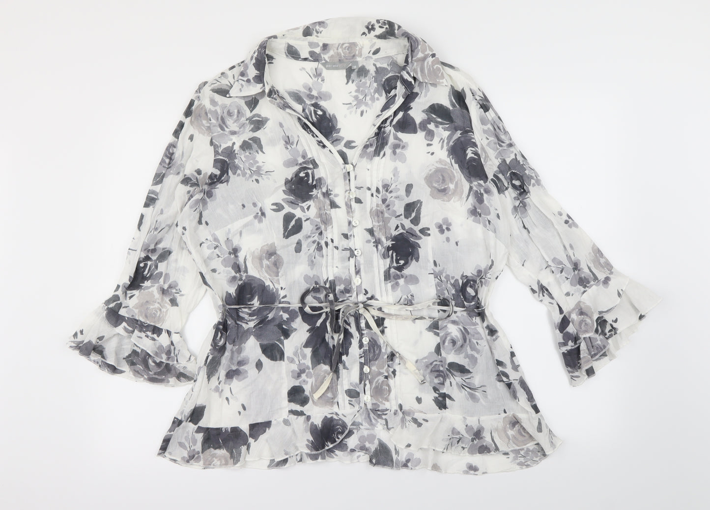 Per Una Womens White Floral  Basic Blouse Size 18