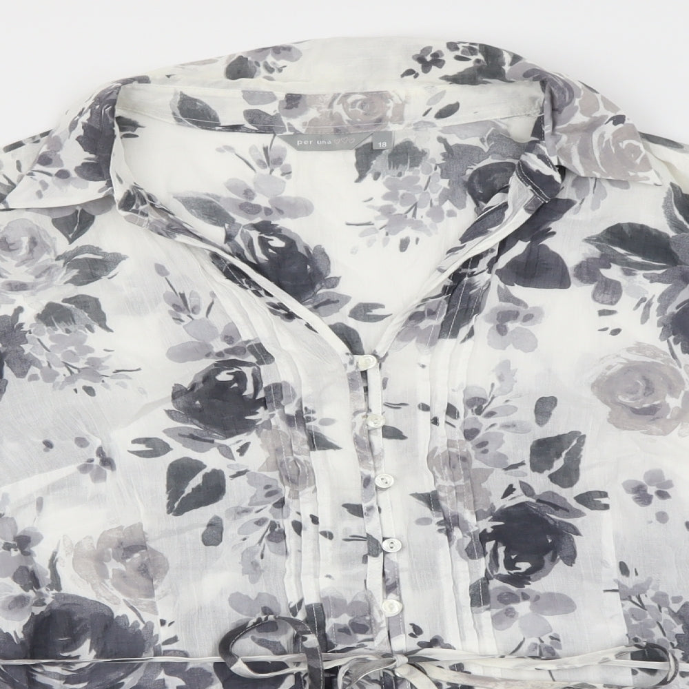 Per Una Womens White Floral  Basic Blouse Size 18
