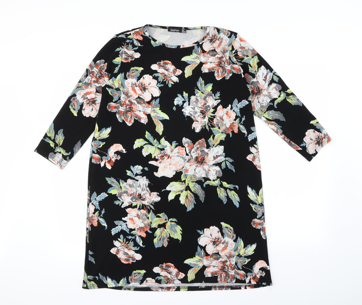 Boohoo Womens Black Floral Mini Size 14