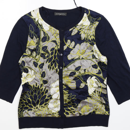 ALEX & CO Womens Blue Floral Knit Cardigan Jumper Size 12