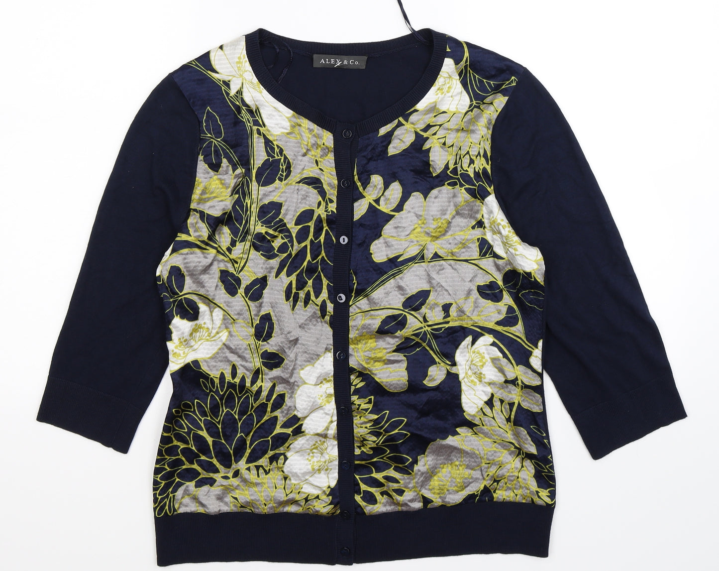ALEX & CO Womens Blue Floral Knit Cardigan Jumper Size 12