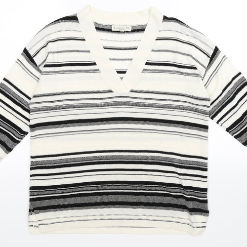 F&F Womens White Striped Knit Pullover Jumper Size 12