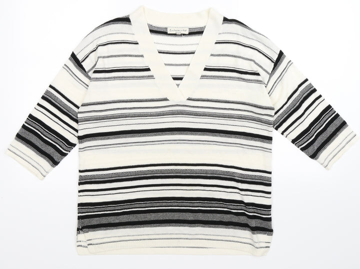 F&F Womens White Striped Knit Pullover Jumper Size 12