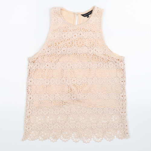 New Look Womens Pink Floral Crochet Basic Tank Size 10