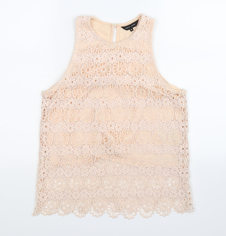 New Look Womens Pink Floral Crochet Basic Tank Size 10