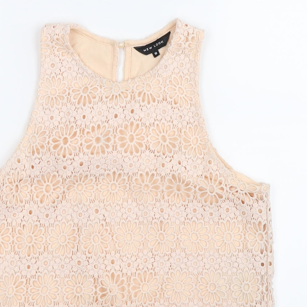 New Look Womens Pink Floral Crochet Basic Tank Size 10