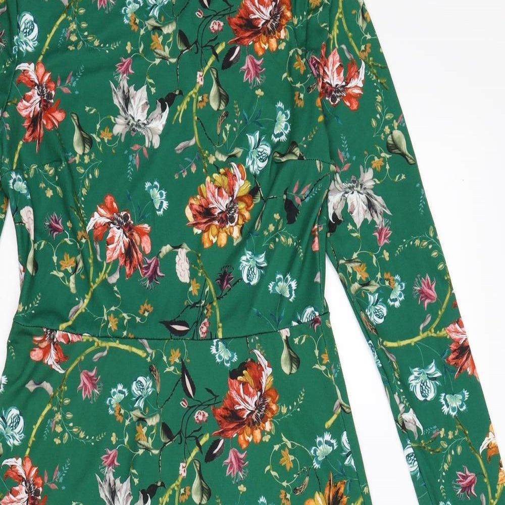 Boohoo Womens Green Floral  A-Line  Size 12