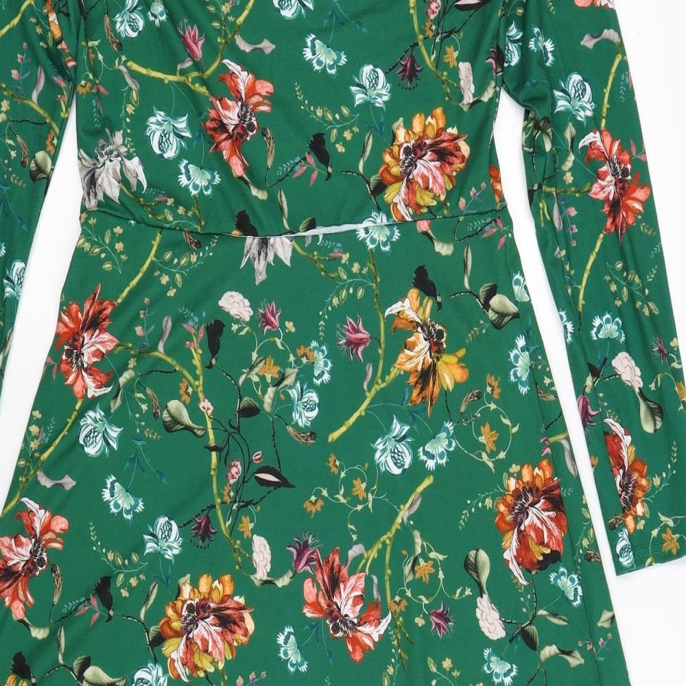 Boohoo Womens Green Floral  A-Line  Size 12
