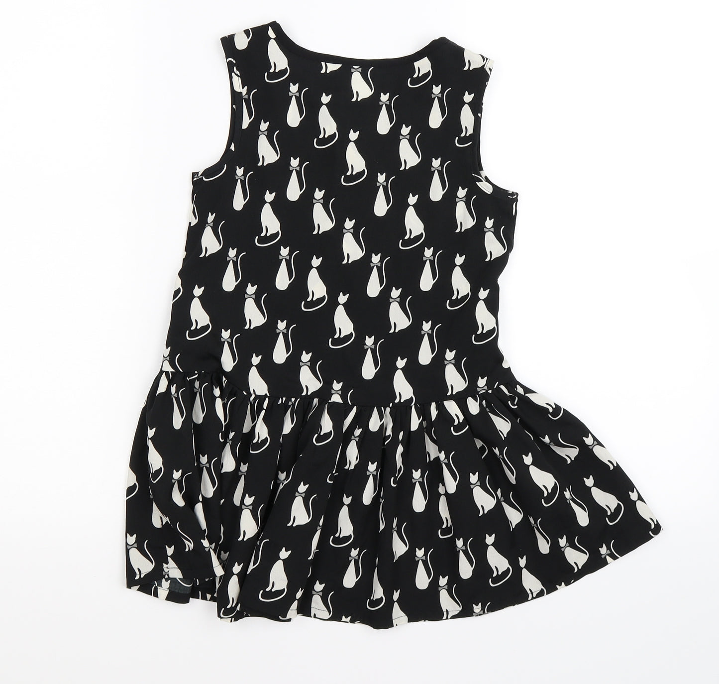NEXT Girls Black Animal Print  Skater Dress  Size 6 Years  - cats