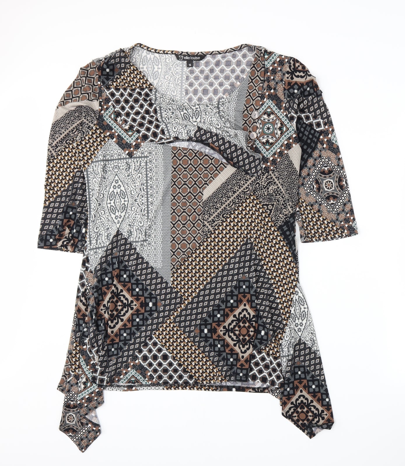 Ellie Louise Womens Brown Geometric  A-Line  Size 16