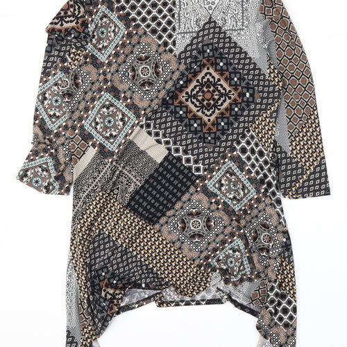 Ellie Louise Womens Brown Geometric  A-Line  Size 16