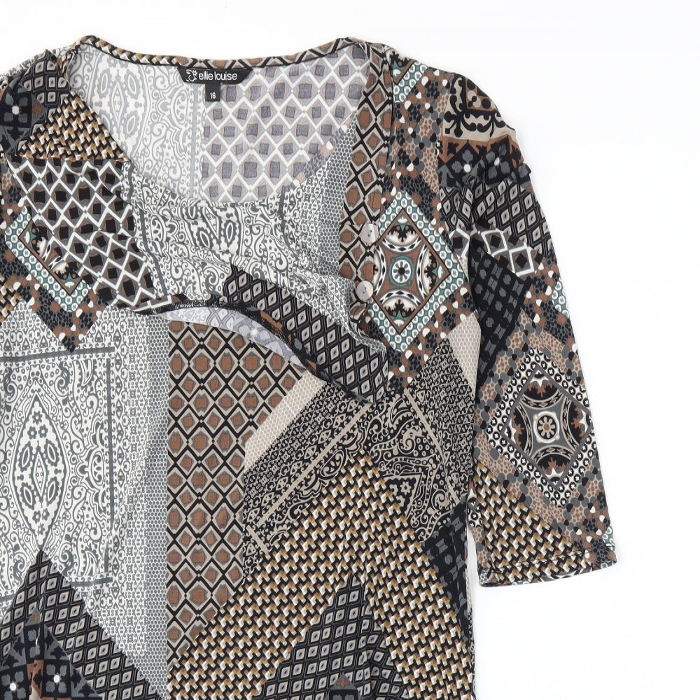 Ellie Louise Womens Brown Geometric  A-Line  Size 16